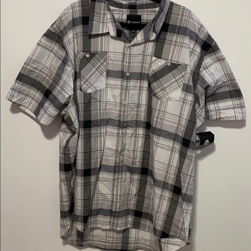 Mens Grey and white plaid button-up shirt size 5XL